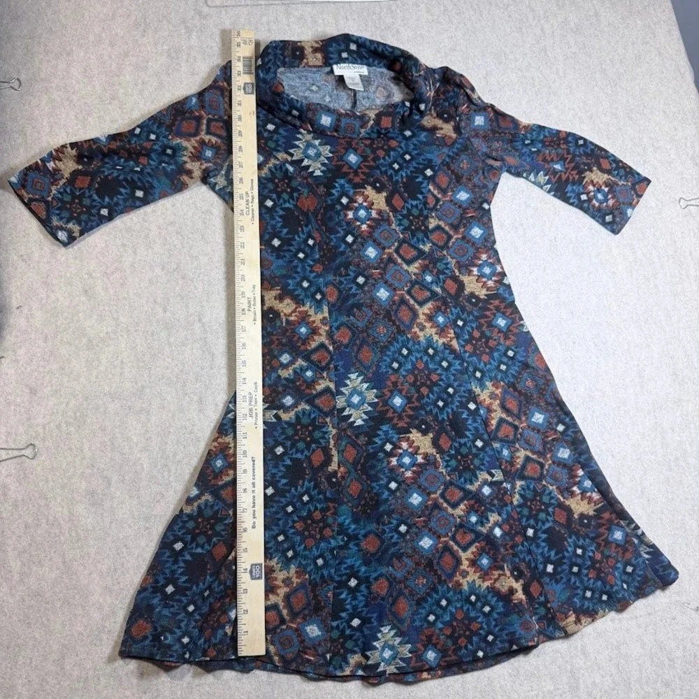 NorthStyle Dress Womens M Blue Poly Knit Southwestern Cowl Neck Boho Western